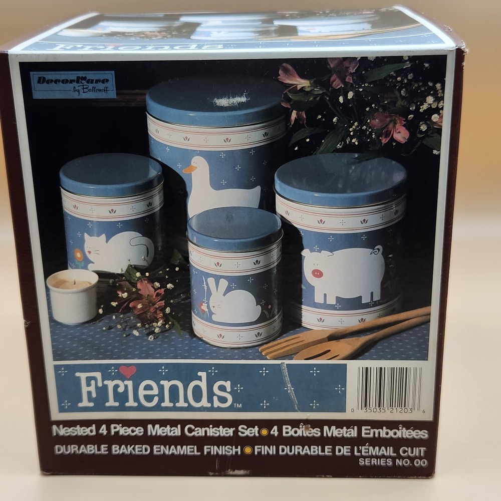 DecorWare Ballonoff Nested VTG Metal Canister Set Country Friends Cottage Goose